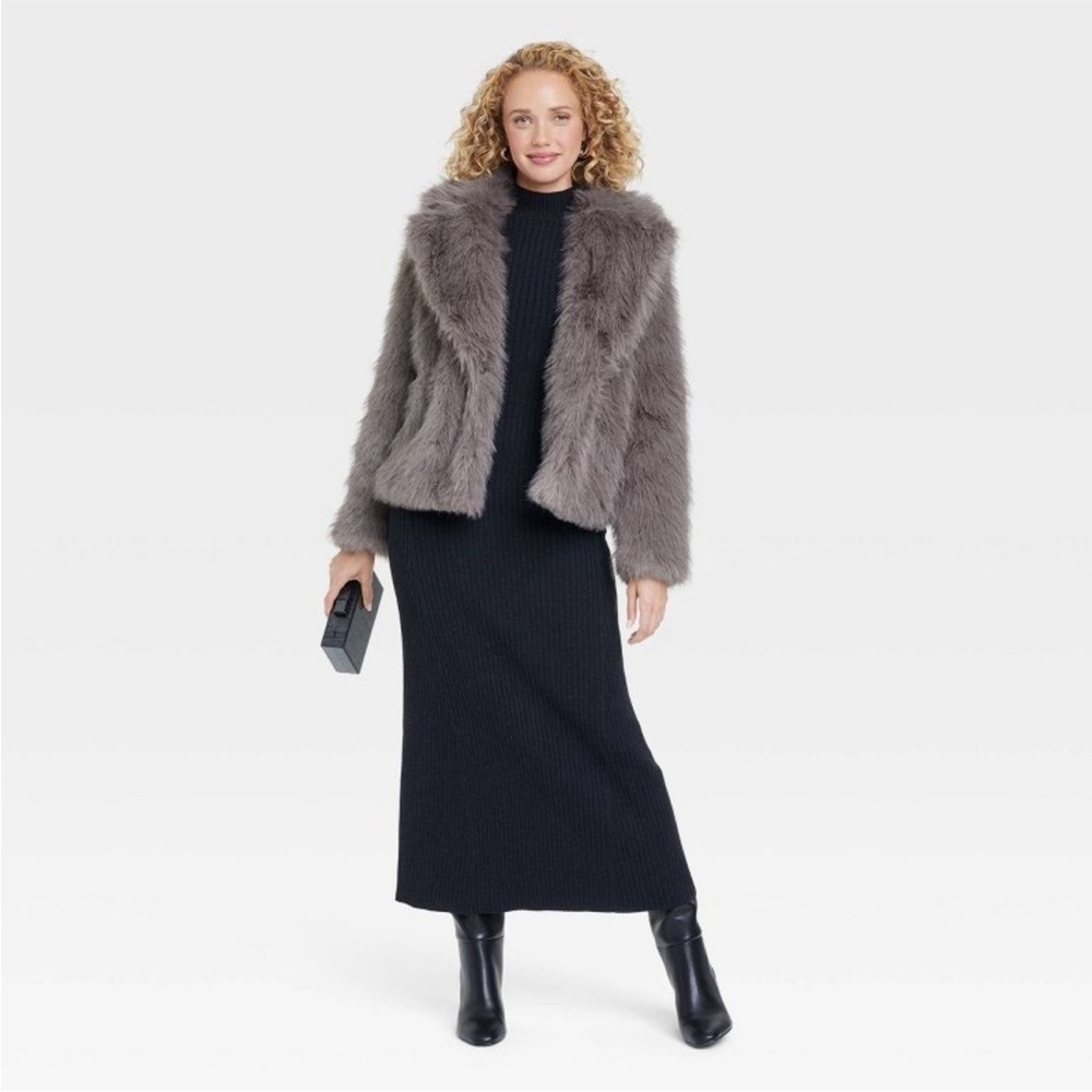 A new day Women’s Faux Fur Gray Jacket Size XS NWOT